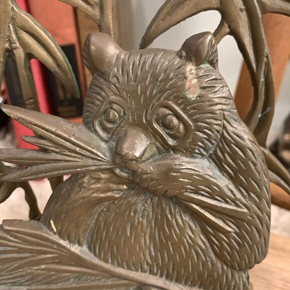 Vintage Distressed Tarnished Cast Metal Brass Panda with Bamboo Letter Holder - Picture 5 of 17